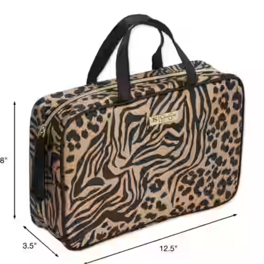 Jessica Simpson Leopard Print Cosmetic Bag - Black and Tan - Picture 10 of 10